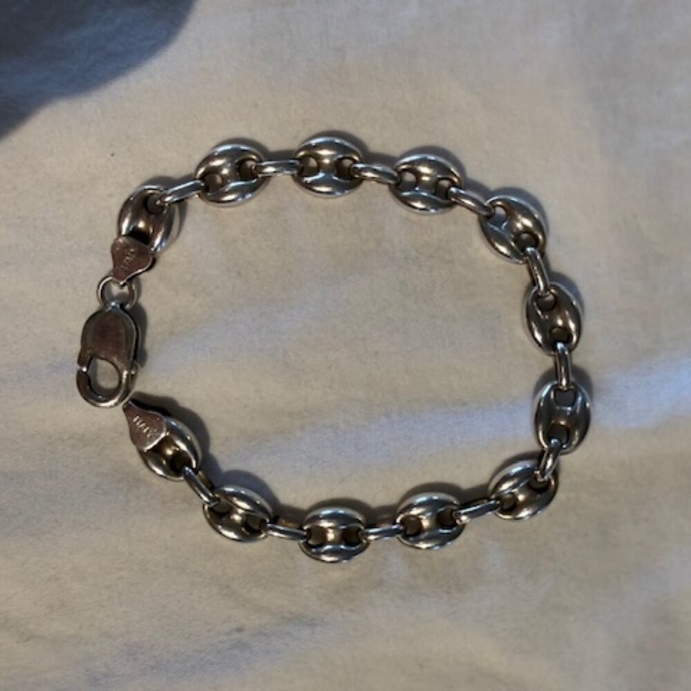 'Gucci Link'/Puffed Mariner Link 925 Silver Bracelet
